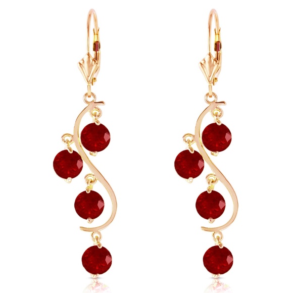 14K. GOLD CHANDELIERS EARRING WITH NATURAL RUBIES (Yellow Gold) - Picture 2 of 5